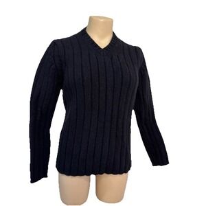 J.Crew Vintage 100% Lambswool Sweater‎ 1980s Women's Black V-neck Thick Ribbed